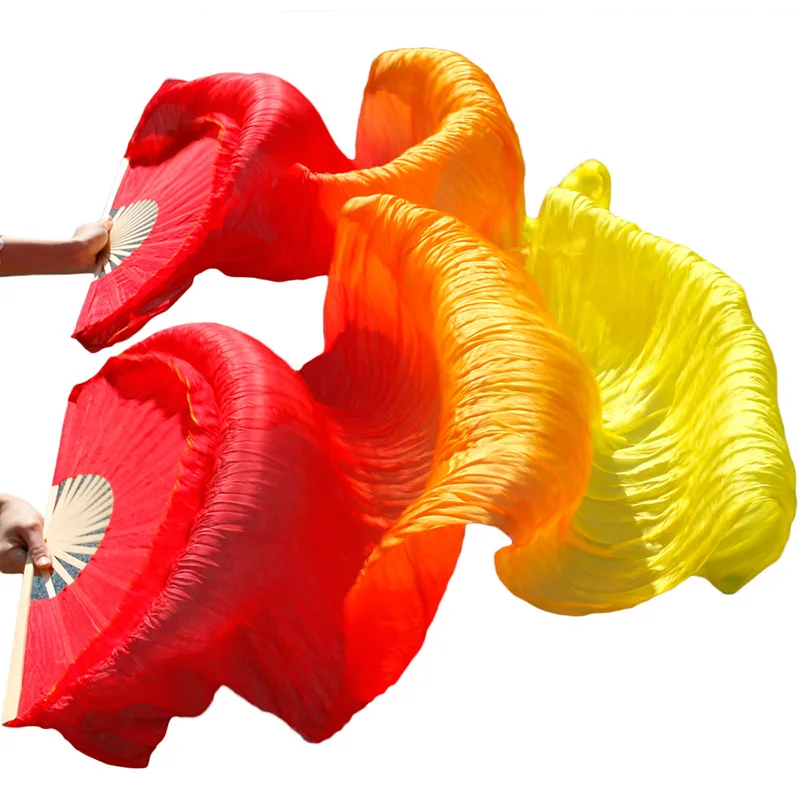 red orange yellow Шелковые болельщики для танца живота, градиентные цветные аксессуары для танца живота, шелковые болельщики для выступлений на сцене - Цвет: red orange yellow