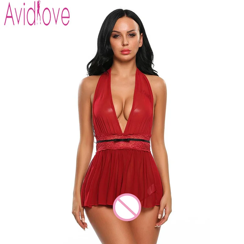 Avidlove, женское сексуальное белье, однотонное, с глубоким v-образным вырезом, эротическое белье, ночное белье, неглиже, горячая эротическая сексуальная одежда, костюмы, ночная рубашка