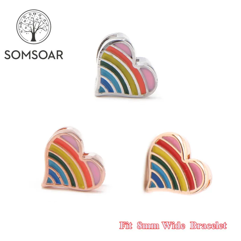 Somsoar ювелирные изделия Радуга Сердце слайд diy талисманы fit 8 мм широкий кожаный