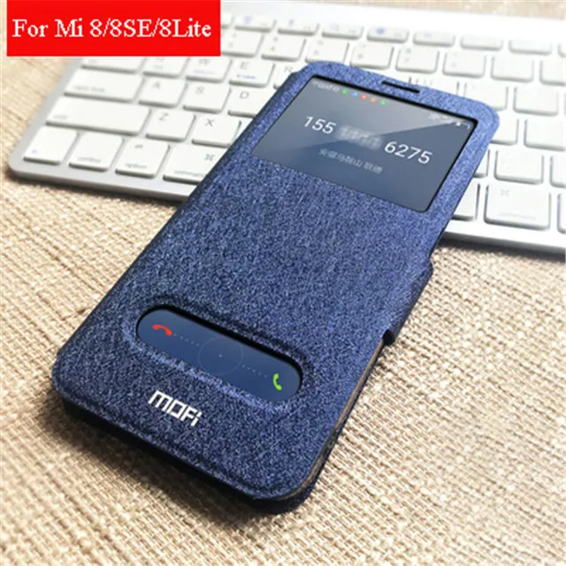 Blue Mofi для Xiao mi 8 чехол mi 8 lite чехол для Xiao mi 8 SE силиконовый защитный чехол-книжка кожаный для Xiao mi 8 чехол mi 8 lite - Цвет: Blue