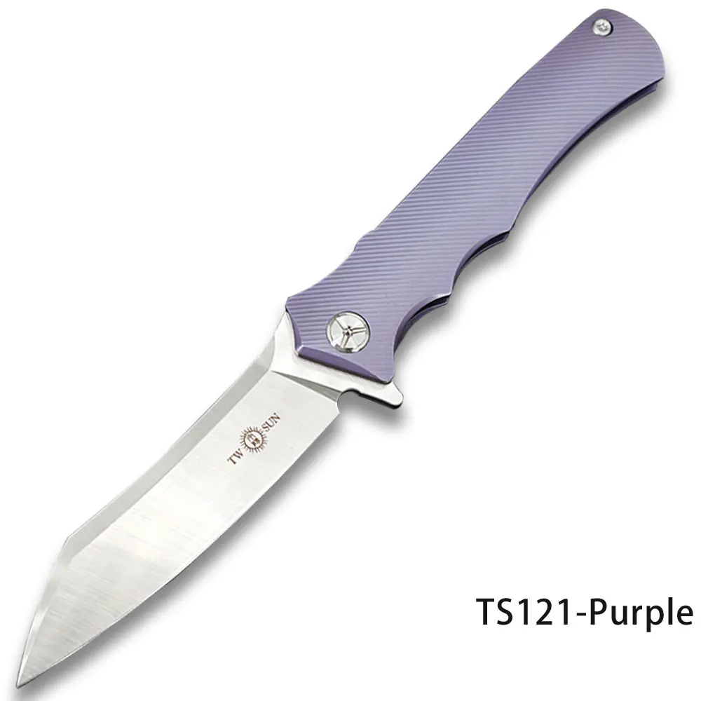 TS124-Purple TWOSUN 12C27 лезвие складной карманный нож тактические ножи Походный нож охотничий открытый инструмент титановый шариковый подшипник быстро открытый TS124 - Цвет: TS124-Purple