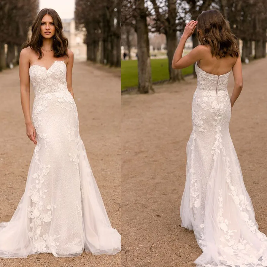 Женское кружевное свадебное платье с аппликацией без рукавов | Свадьбы и