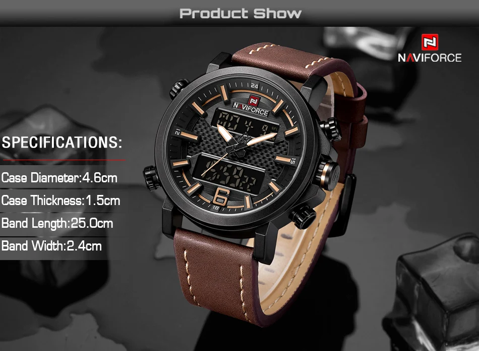 Relogio Masculino NAVIFORCE для мужчин спортивные роскошные модные часы бренд Кварцевые Цифровой Кожа водостойкий Военная Униформа наручные часы