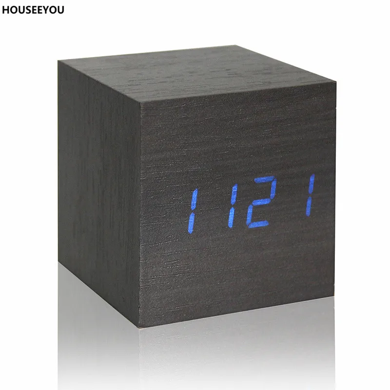Modern Wood Cube LED Digital Alarm Clocks Thermometer Temp Date Display Calendars Square Desktop Clock Home Decor | Дом и сад