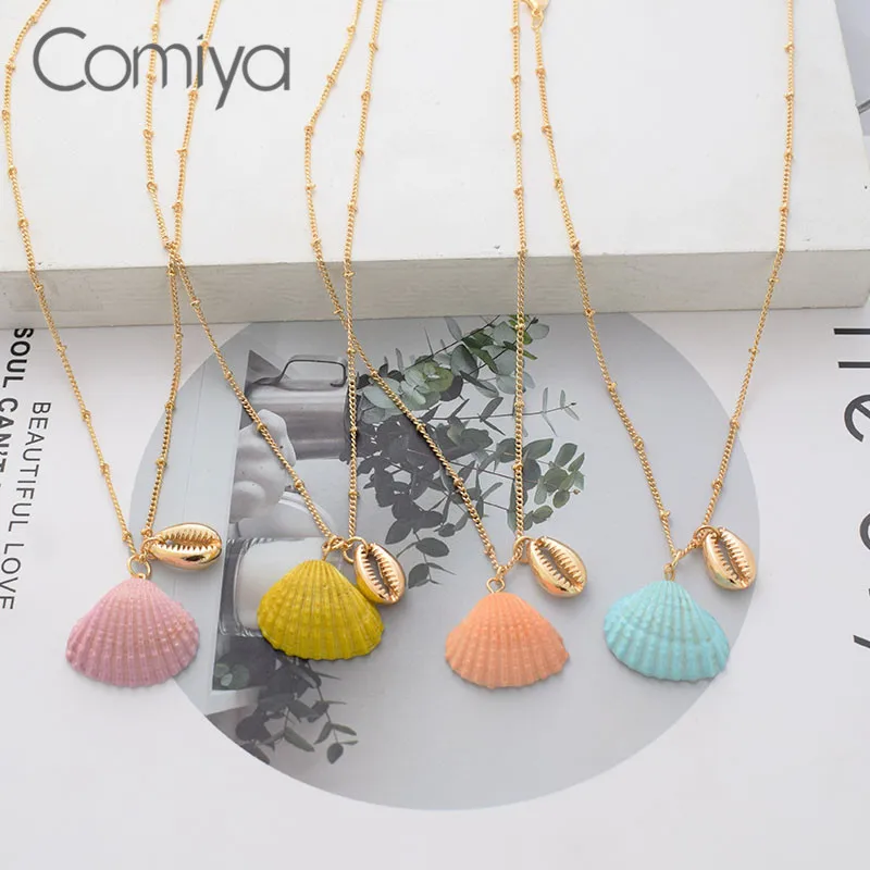 Comiya Fashion Zinc Alloy Chokers Necklaces Gold Color Long Links Chain Necklace For Women Shells Jewelry From India | Украшения и