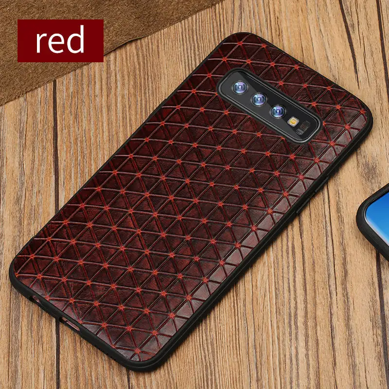 Красный Роскошный мужской деловой чехол из натуральной кожи для samsung S10, задняя крышка из натуральной кожи для Galaxy note 10 A70 A9 J7 lite ручной работы - Цвет: Красный