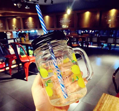 lemon Фруктовый Мейсон банка бутылка напиток Настой цветной Бар Кофе Вода bottl офис любовник Пиво Вино стеклянная банка с ручкой стекло - Цвет: lemon