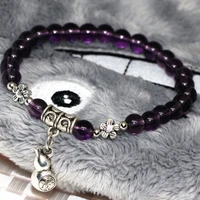 purple electroplate crystal glass 6mm round beads bracelets for women gourd pendant high quality jewelry 7 5inch b2123