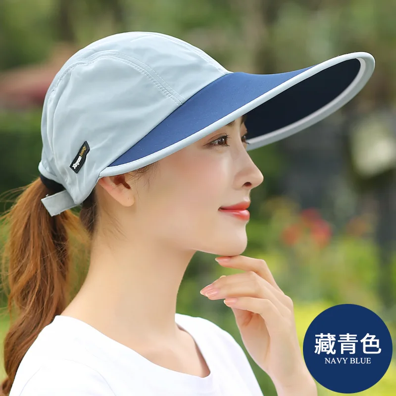 Sunhat женская летняя Солнцезащитная складывающаяся уличная теневая Кепка для лица с широкими полями шапочка на День святого Валентина пляжная кепка - Color: navy blue