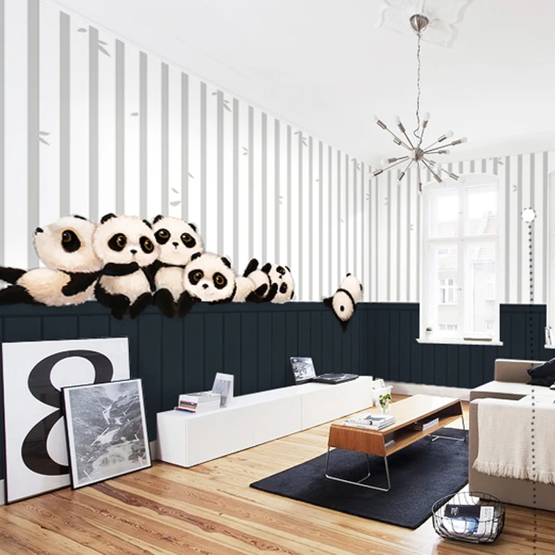 

3D Papel Mural Bamboo Chinese Cute Panda Wallpaper Animal 3d Wall Mural for Baby Kids Room Kidergarten 3d Photo Mural Wall paper