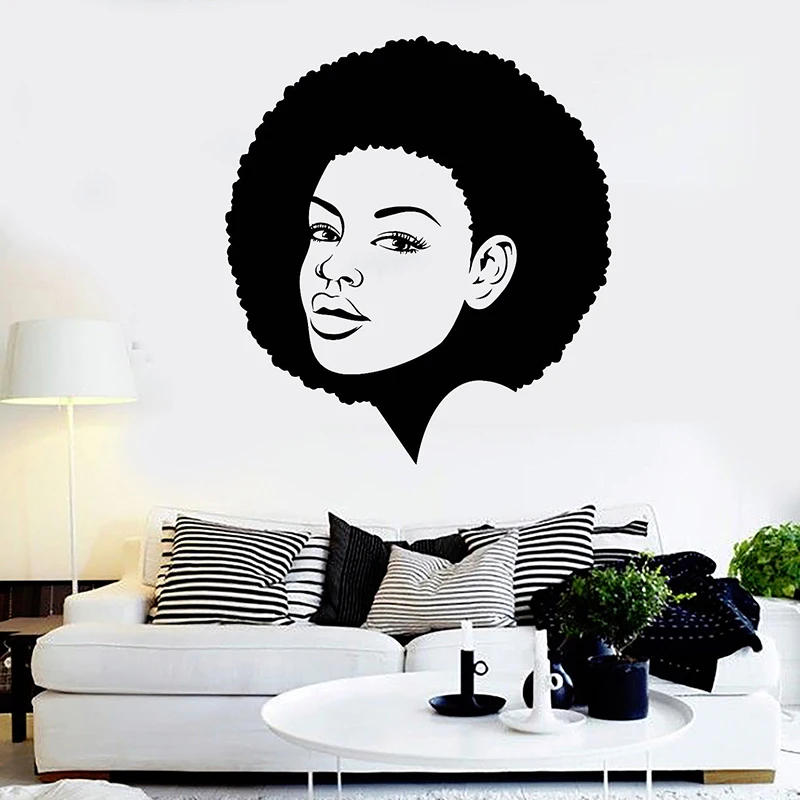 

Black Lady Wall Sticker Beauty Afro Hairstyle Stickers Mural Hot Sexy Hair Spa Salon DIY Self-adhesive Wallpaper H213