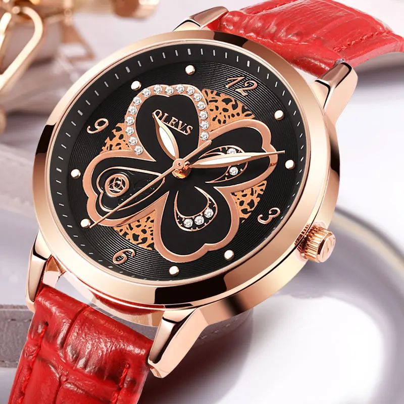 Женские кварцевые часы OLEVS из розового золота с кожаным ремешком 2018|wristwatch