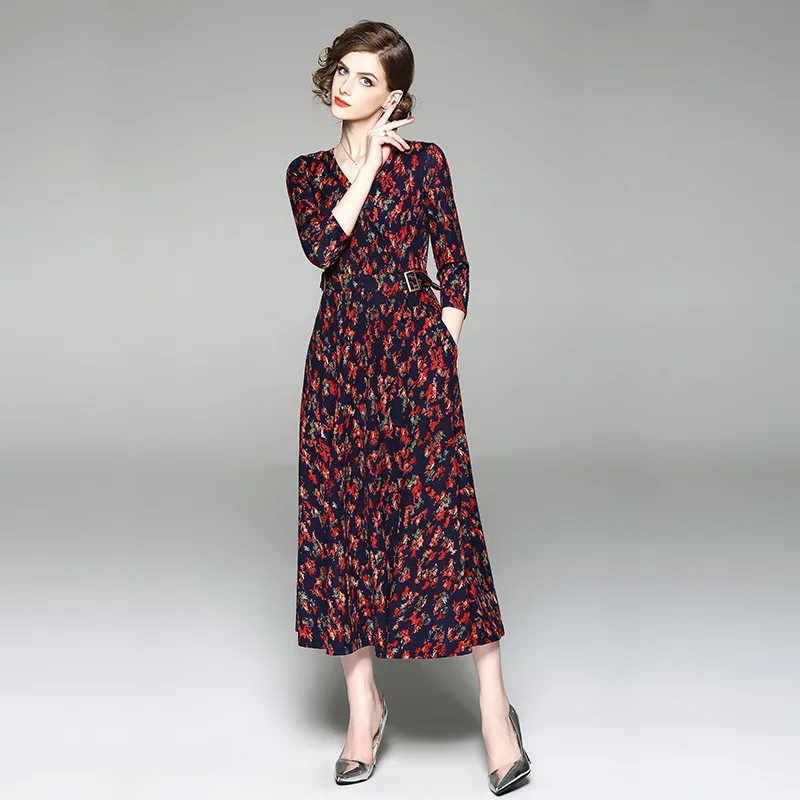 LARCI халат Винтаж красный цветок Летнее платье макси роковой ете 2018 большой