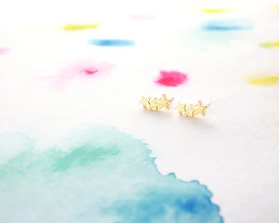 

30Pairs Tiny 3 Star Stud Earrings Three Size Linking Stars Stud Earring Cute 3stars stud earrings one direction for women