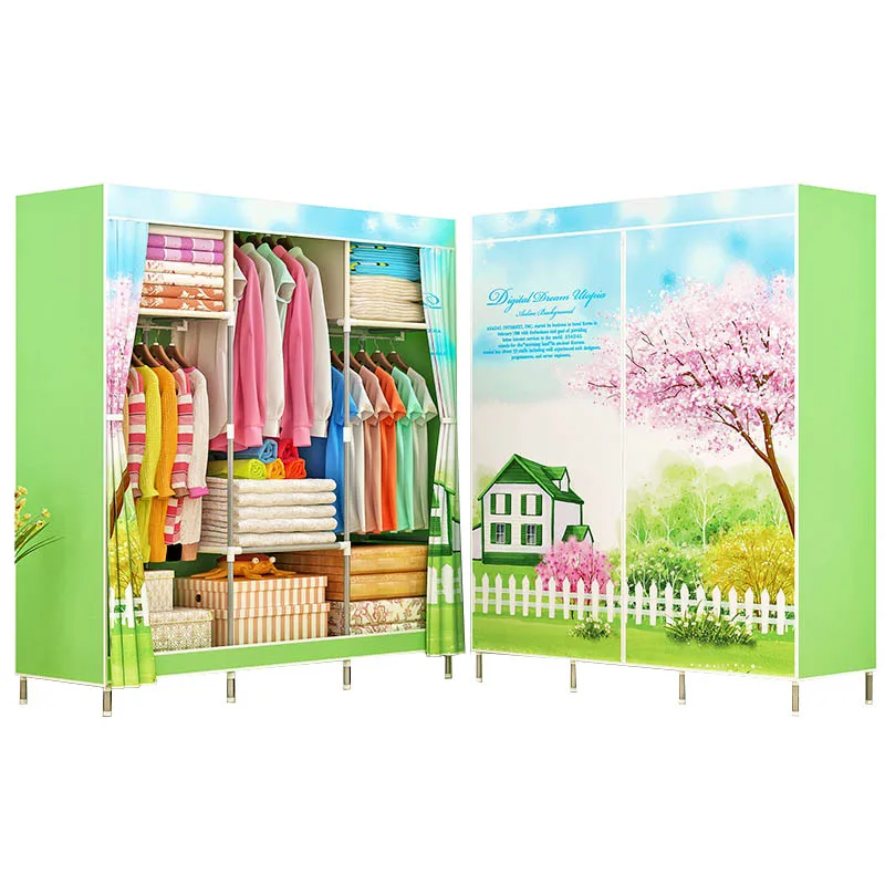 Pastoral hut Шкаф для одежды с 3D печатью, нетканый материал, стальная рама, стоячий шкаф для хранения одежды, органайзер, полка, мебель для дома, спальни - Цвет: Pastoral hut