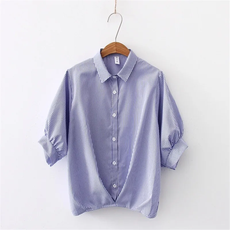 Блузка Femme оверсайз полосатые принтованные льняные Топы Женская рубашка