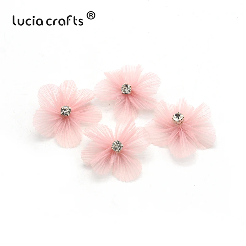 Lucia crafts 12 шт. 50 мм Снежинка пряжа цветок со стразами бантики головные уборы DIY