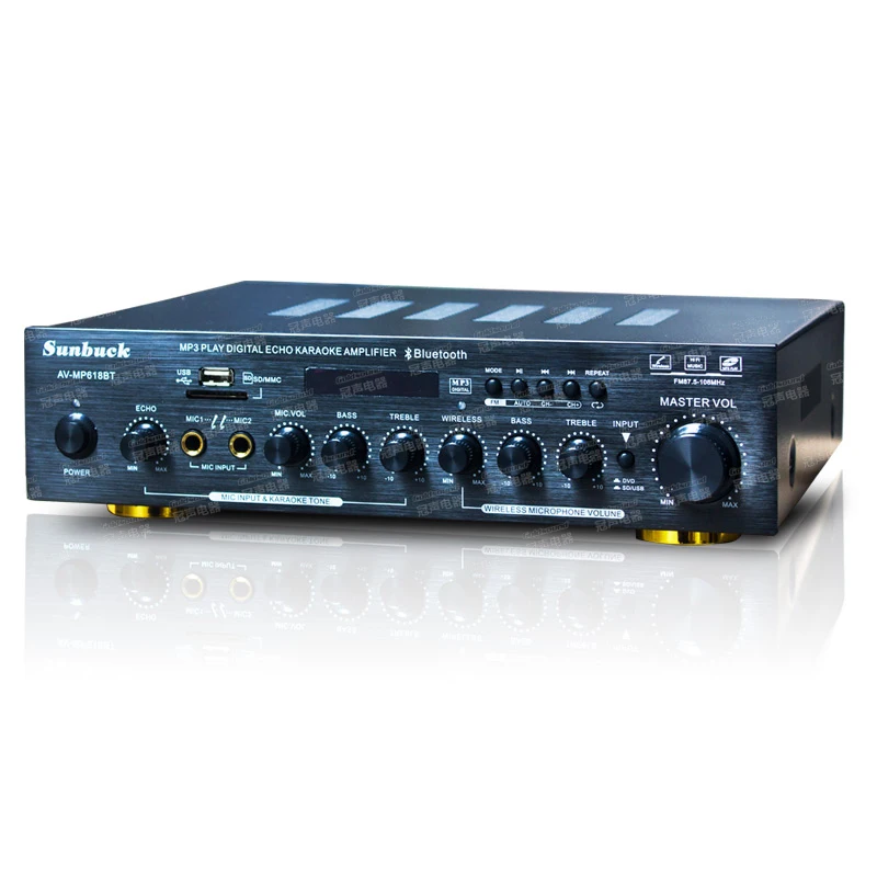 AV-MP618BT 100 Вт+ 100 Вт HiFi домашний караоке усилитель звука bluetooth с цифровым дисплеем FM радио беспроводной микрофон