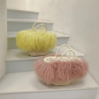 Модная длинная кудрявая сумка из монгольского меха ягненка через плечо