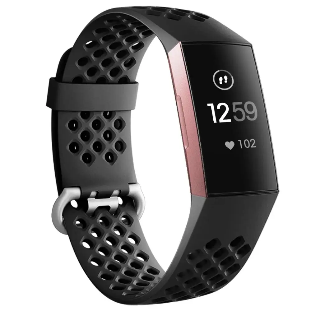 Черный дышащая повязка для Fitbit заряд 3 спортивные часы наручные браслет ремень
