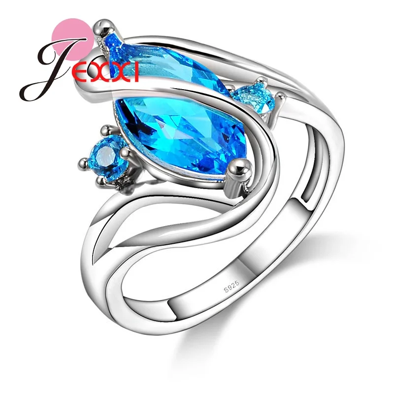

Fashion Women Special Hollow Blue Crystal Ring 925 Sterling Silver Classic Cubic Zirconia Wedding Jewelry Fast Shipping