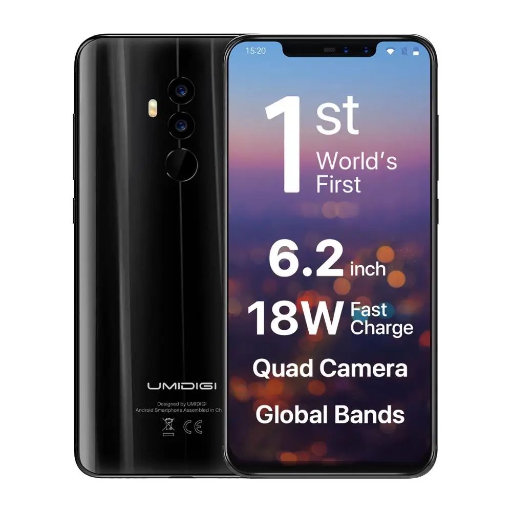 Black UMIDIGI Z2, глобальная версия, 6,2 дюйма, FHD, Android 8,1, смартфон Helio P23, 6 ГБ ОЗУ, 64 Гб ПЗУ, 4 камеры, 3850 мАч, мобильный телефон с функцией распознавания лица - Цвет: Black