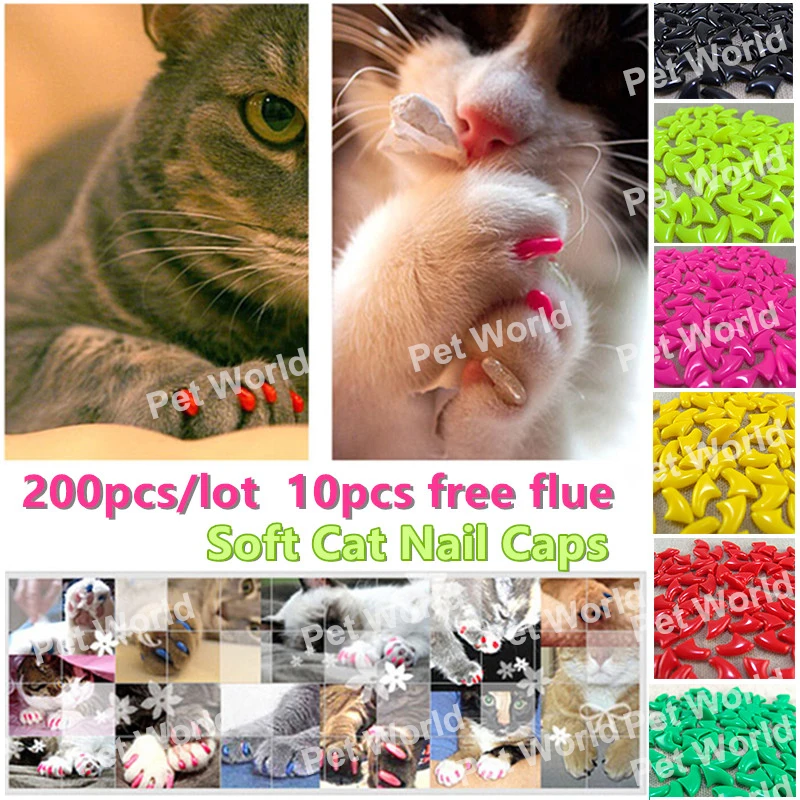 200 шт./лот мягкие колпачки для груминга кошек и на пальцы защитные когтей