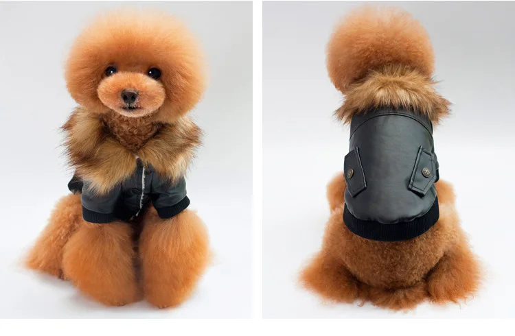 P10 модные Pet кожаная куртка для собак теплая зимняя одежда с меховым воротником