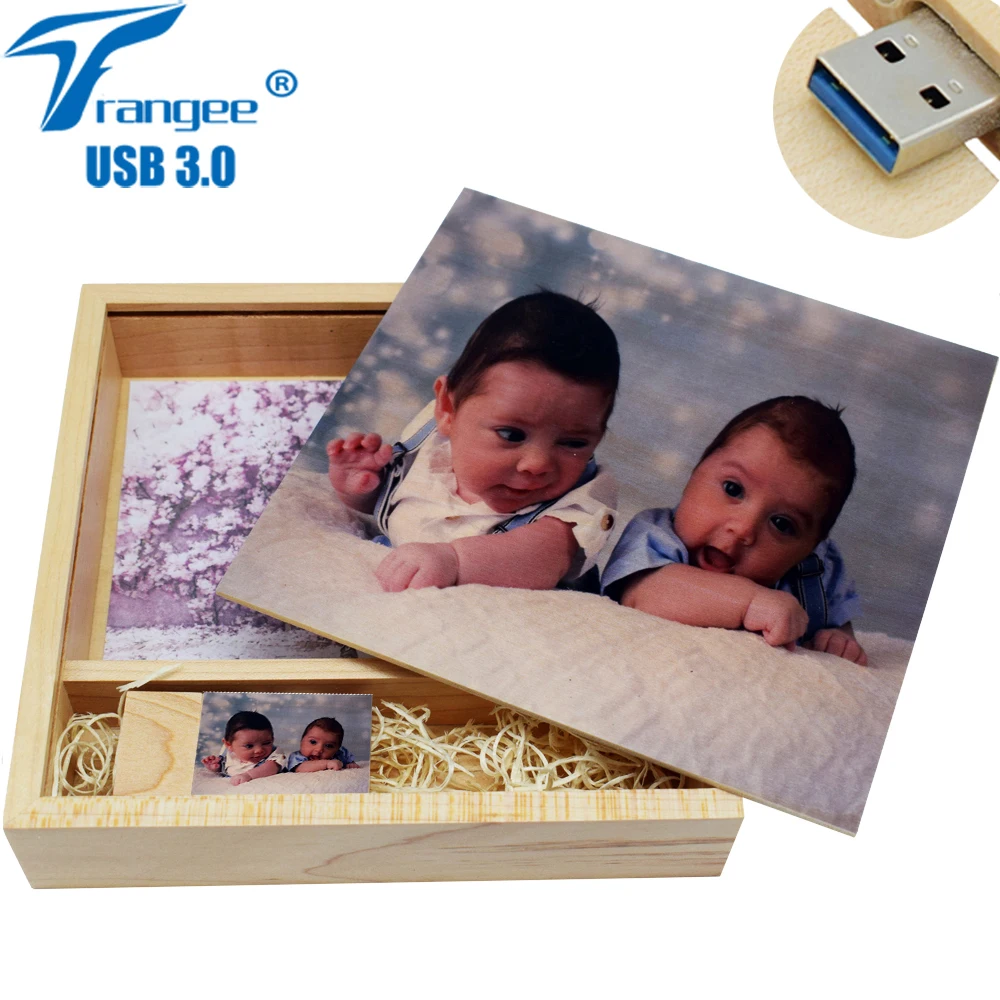 Флеш-накопитель usb Trangee USB 3,0 8 ГБ 16 ГБ 32 ГБ 64 ГБ флеш-накопитель из дерева и коробки(170*170*35 мм) с фото/печать изображений подарки