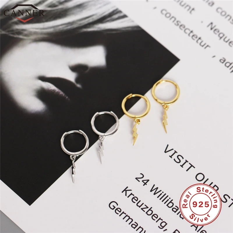 CANNER Gold Small Hoop Earrings 925 Sterling Silver Circle for Women Girls Punk Lightning Earring Jewelry Gifts H50 | Украшения и