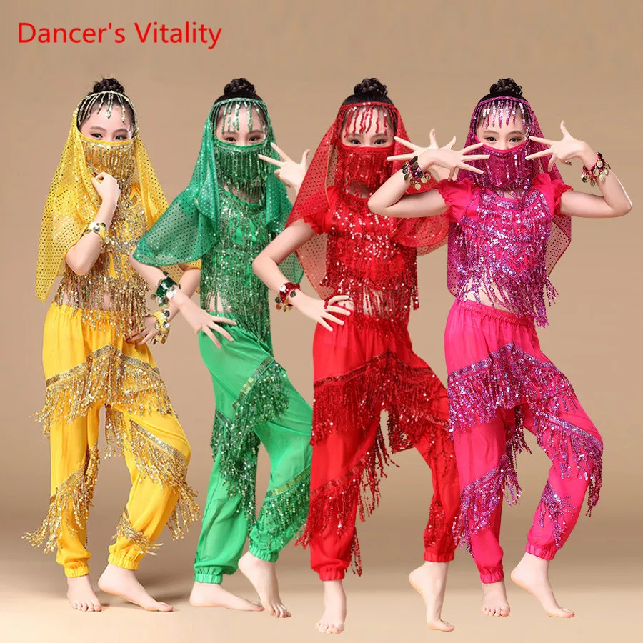 Детский костюм в индийском стиле комплект из 4 предметов (Топ пояс штаны и голова)