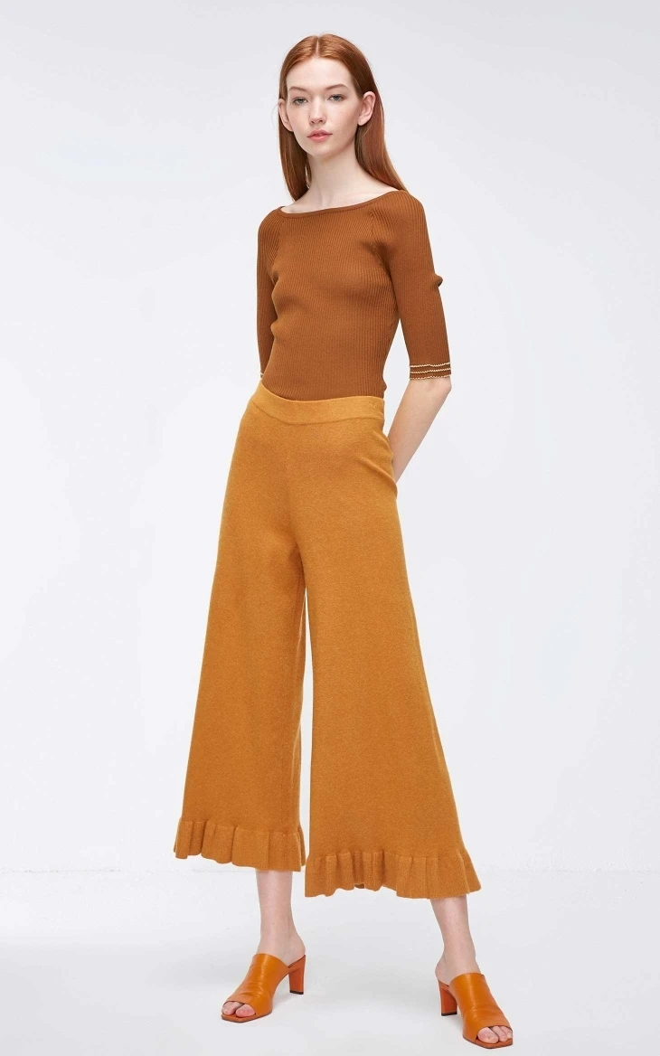 Vero Moda новые женские трикотажные широкие укороченные брюки с оборками на манжетах | 31837V501