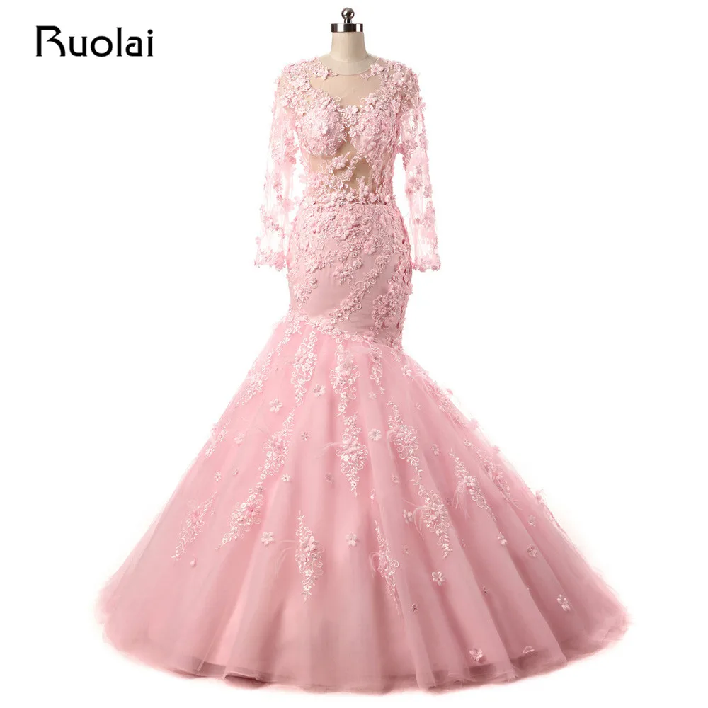 Real High Quality 2019 Prom Dresses Lebanon Sexy Sheer Pink Evening Long Sleeves Feather Beaded Vestido de Festa PD12 | Свадьбы и