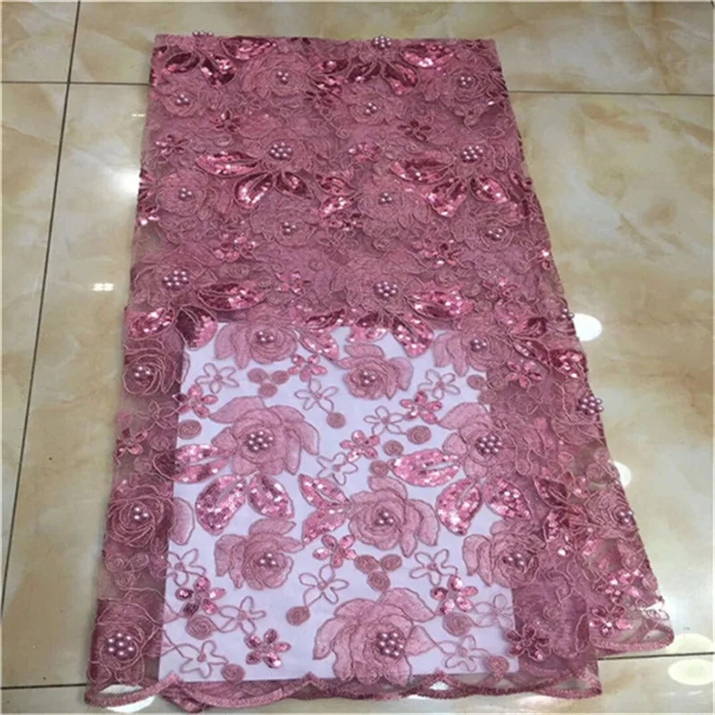 Purple pink French Mesh Lace Fabric High Quality Luxury Fabrics sequins Beaded Nigerian for Wedding Dress | Дом и сад