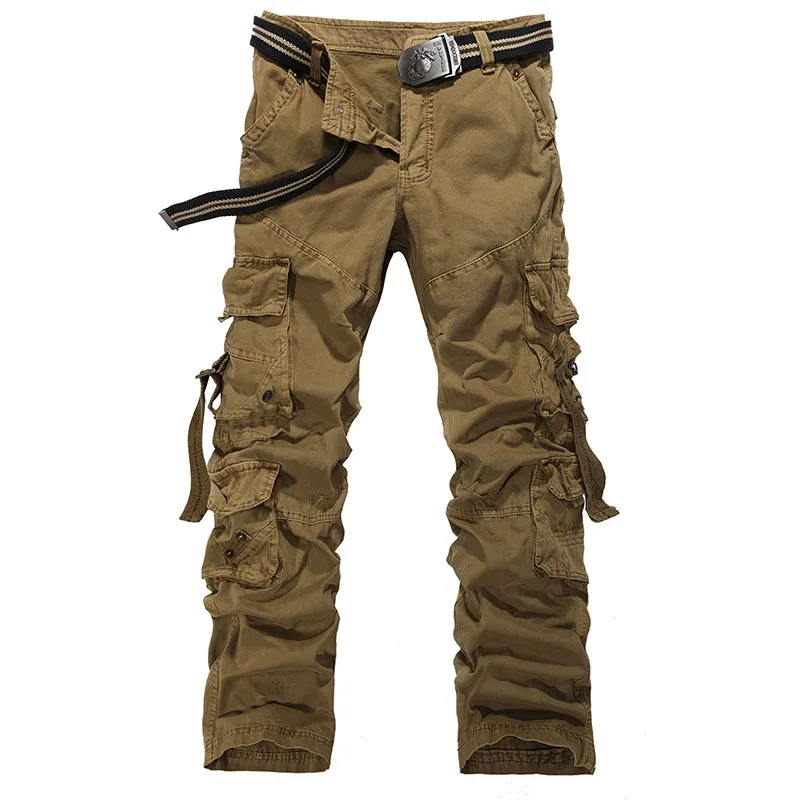 Khaki Новые мужские модные повседневные уличные карманы армейские камуфляжные военные камуфляжные спортивные хлопковые длинные брюки карго - Цвет: Khaki