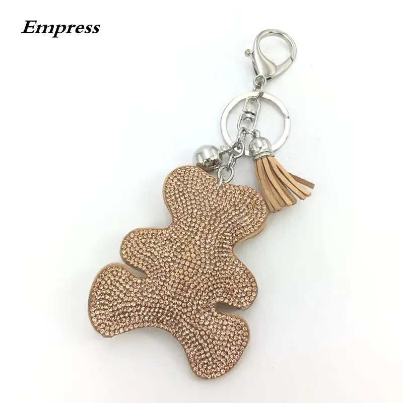 Key Holder Pompom Fashion Jewelry Cute Women Chain Cover Rhinestone Inlaid Leather Tassel Bear Cap Gift 10 Colors Wholesale | Украшения и