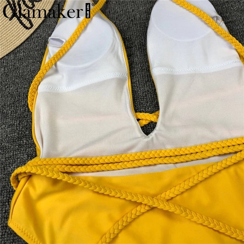 Glamaker Холтер бандаж женский цельный купальник сексуальный купальник bodycon открытая спина клуб Боди летний купальный костюм белый боди