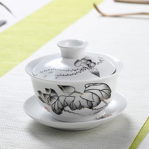 B 160 мл, китайский стиль, Gaiwan, керамическая фарфоровая аппликация, выбивает цветок, чайная чаша с крышкой, блюдце, набор, посуда для напитков, чайная посуда, чайная супница - Цвет: B