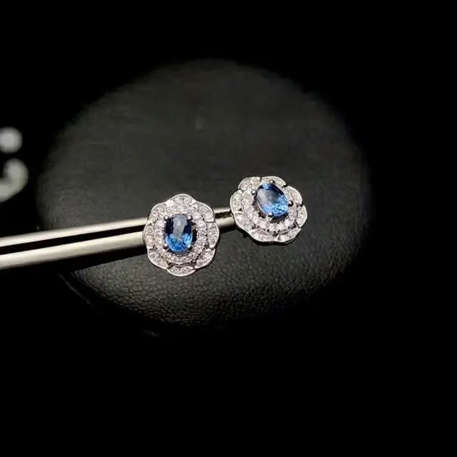 Женские вечерние Ги-гвоздики из серебра 925 пробы с натуральным сапфиром 3 х4 мм |
