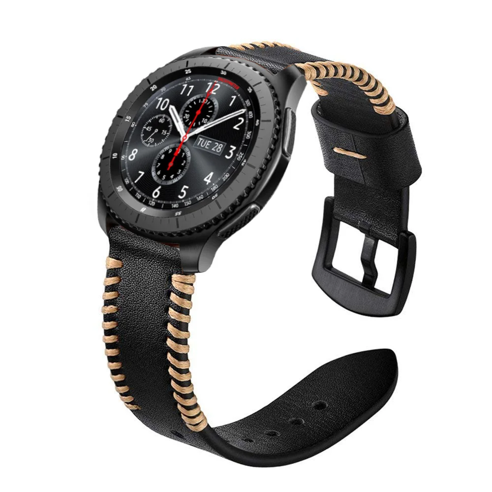 Ремешок из натуральной кожи для xiaomi huami amazfit pace lite ремешок для Amazfit Pace Stratos 2 для samsung gear S3 Frontier Classic - Цвет: Черный