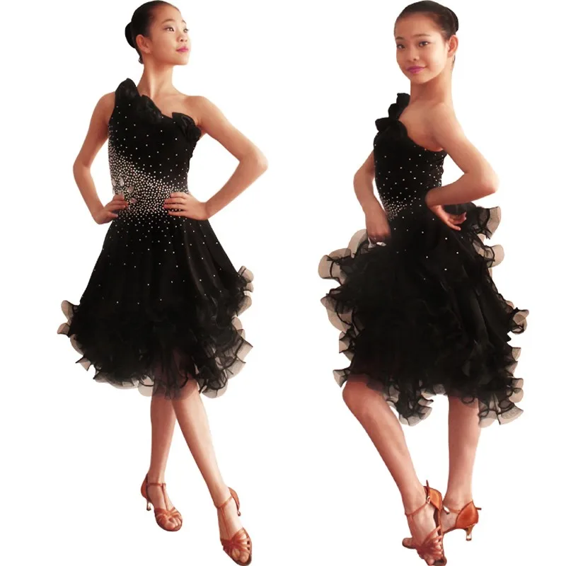 Латинский танец конкурс юбка Новинка 2017 года Дизайн бриллиантами Elengant Пышное