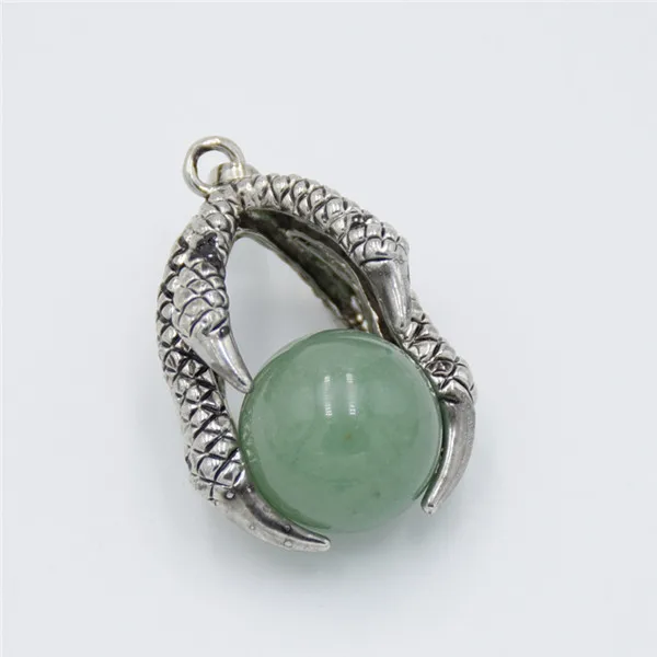 Green Aventurine Винтаж рейки ювелирные изделия панк для мужчин серебряный цвет Дракон коготь кулон круглый шар камень натуральный аметисты кварц опал камень подвески - Окраска металла: Green Aventurine