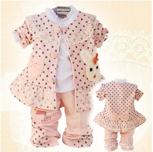 2013 весна новый 3 цвета девушки милый костюм Девочки кролик и кружево модель