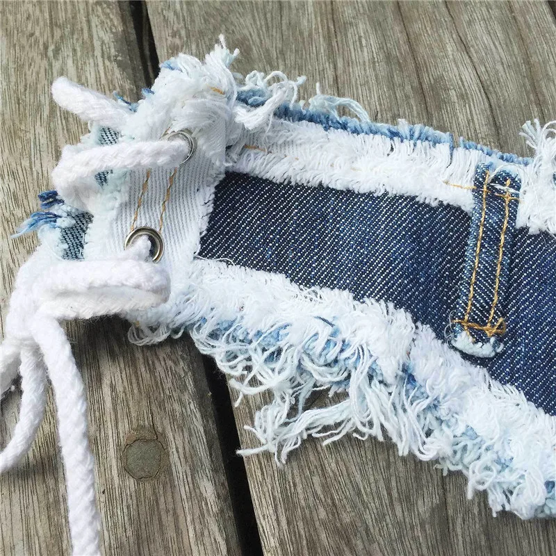 

Women Mini Sexy Short Jeans Fashion Low Waisted Casual Denim Shorts Ribbons Summer Tassel Jean Shorts Feminino