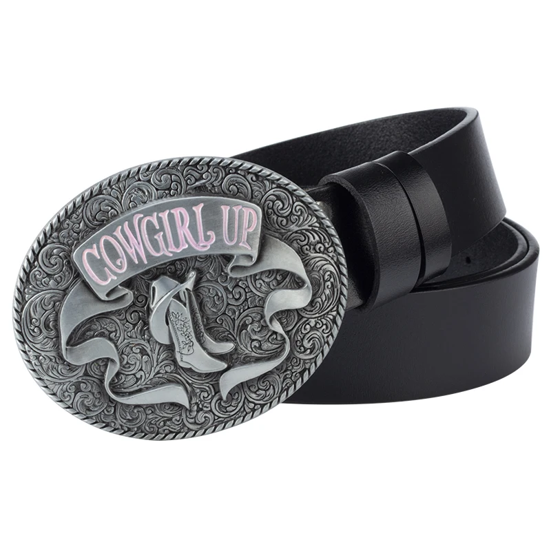 Cowgirl Up Metal Buckle Leisure Girl Leather Belt