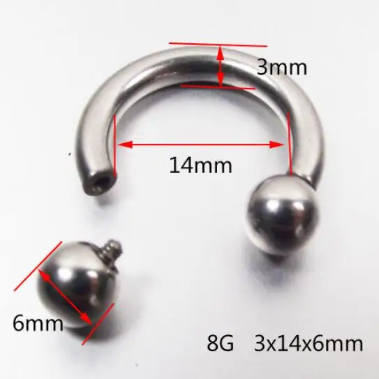 8G 3x14x6mm SaYao, большой размер, нержавеющая сталь CBR, с внутренней резьбой, BCR, круговые штанги, подкова, кольцо для носа, телесный туннель, ювелирные изделия для тела - Окраска металла: 8G 3x14x6mm
