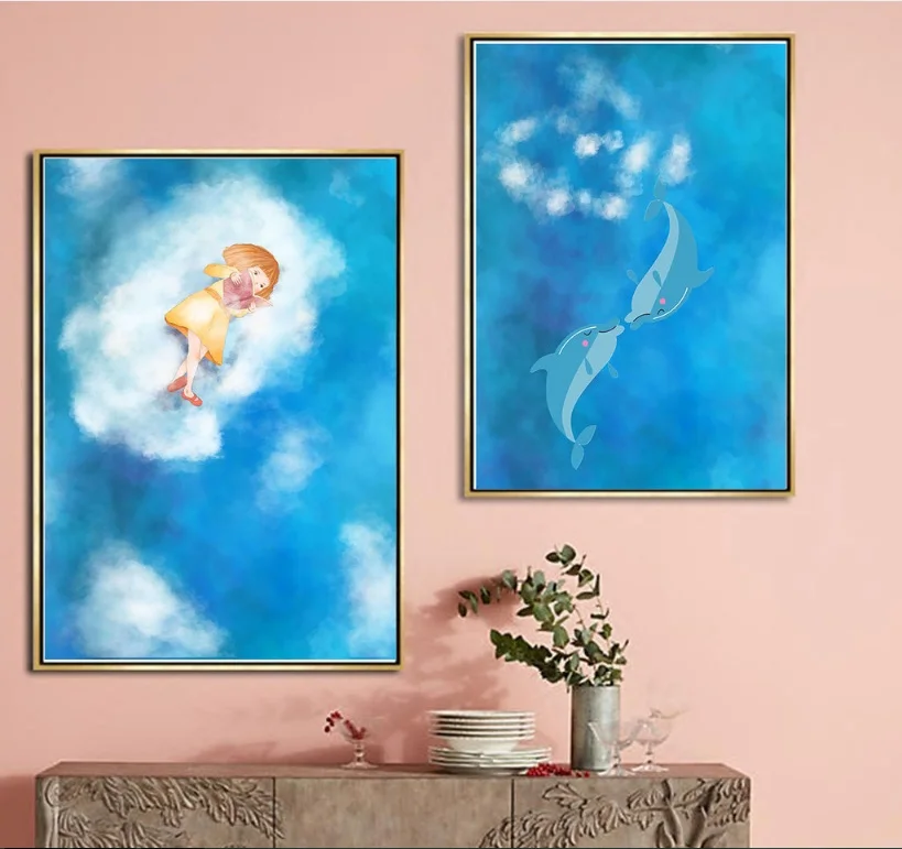Dreamy Cloud Girl 2 шт. декоративные картины настенная Художественная печать картина