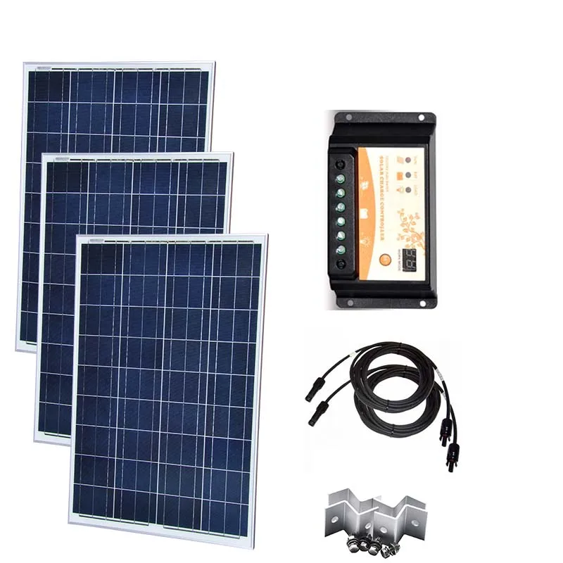 Solar Panel 12v 100w Polycrystalline 3 Pc Battery Charger Kit 300w PWM Controller 12v/24v 30A Caravan Car Camp | Электроника
