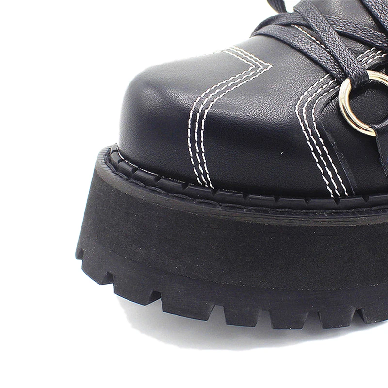 Women Punk Platform Iron Ring Lace Up Comfortable Casual Shoes | Обувь