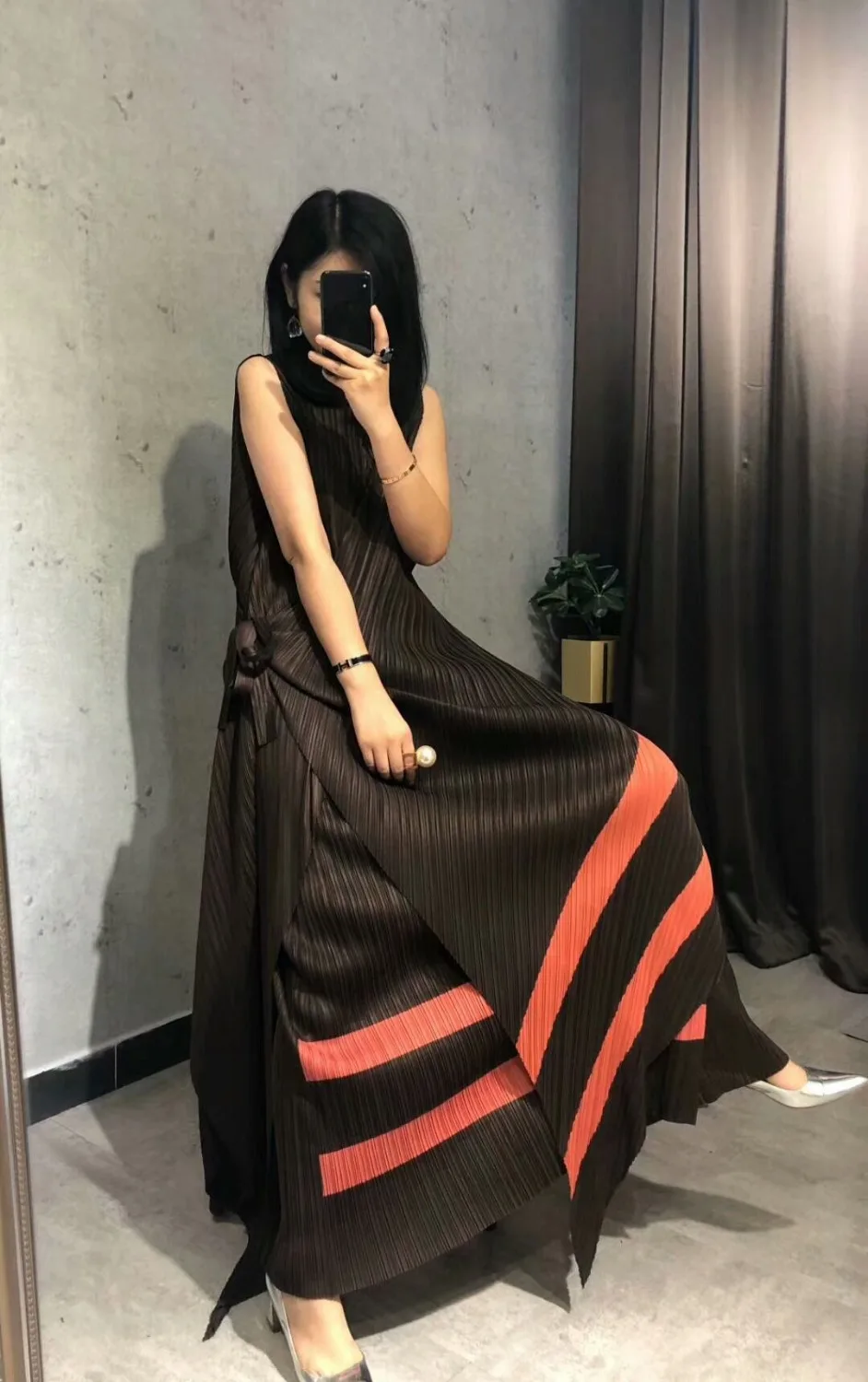 Miyake складывающийся полосатый топ из двух частей женский модный складывающийся брючный костюм